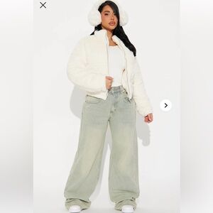 Women's Cream Puffer Jacket Elizabeth Faux Fur Jacket - Cream